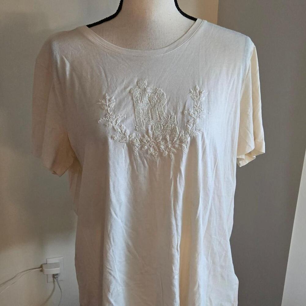 Ralph Lauren white embroidered tee with floral design XL